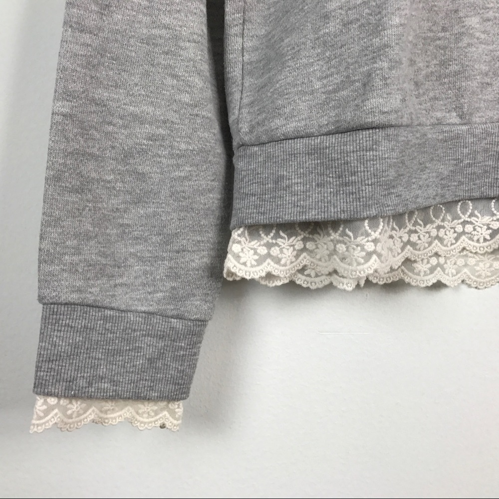 Forever 21  Gray Sweater With Lace Long Sleeve Accents Comme Ci - Picture 4 of 8